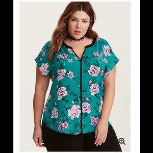 Torrid Teal Floral Contrast Dolman Top Sz 2